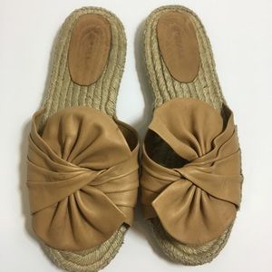 Anthropologie Genuine Leather Bow Slide Sandals